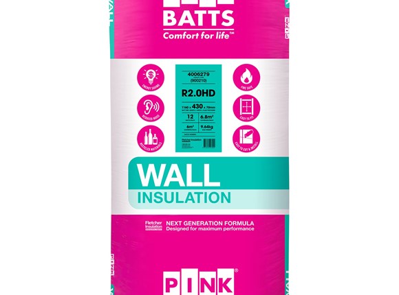 pink batts hd r2.0 1160mm x 430mm x 70mm 6.0m² insulation - 12 pack