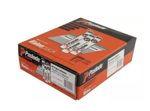 paslode impulse 75x3.06 bright d head nails x 3000 b20547v